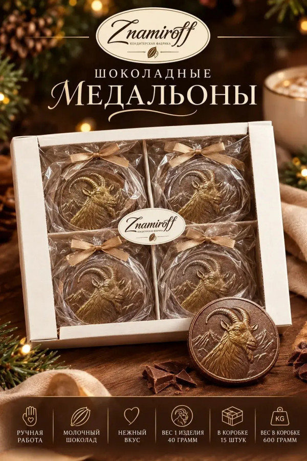 №1 Фигурный шоколад Медальоны Козлики(15шт по 40г) в Шадринске