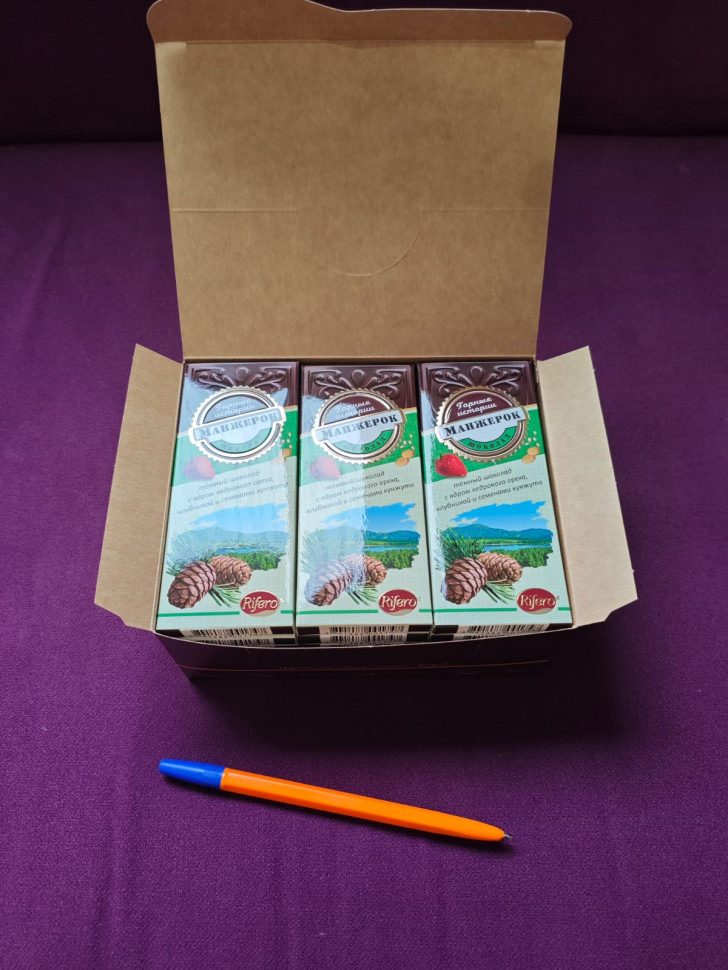  Риф и Ко Шоколадная плитка «Манжерок»(кедровые орехи, клубника, кунжут)  (блок 18шт по 55г)    в Шадринске